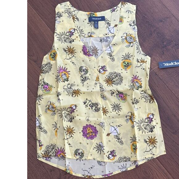 Modcloth Tops - ModCloth Genuine Self Sleeveless Blouse Yellow Astrology Zodiac Women Sz XS NWT